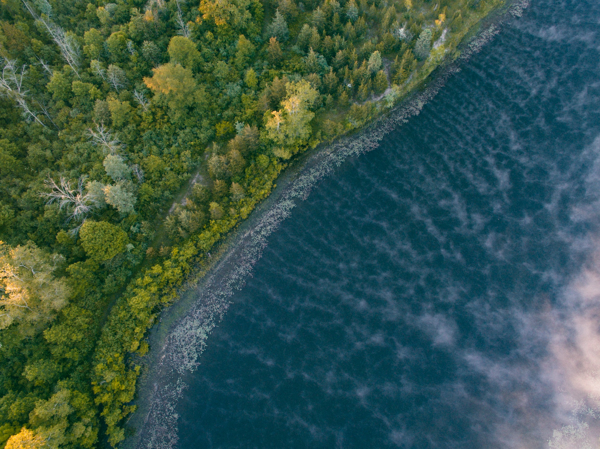 An aerial view of a cloudy lake in Flushing, Michigan.