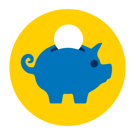 A piggy bank with a coin dropping in the slot at the top