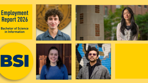 Bachelor of Science in Information Employment Report 2026. A photo grid of four students.