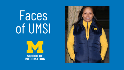 Graphic featuring Jacque Adams headshot and the text: "Faces of UMSI"