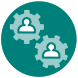 two gears with people in them