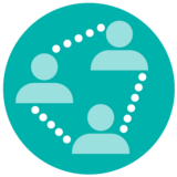 three people connected by dotted lines