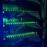 A server glowing green and blue.