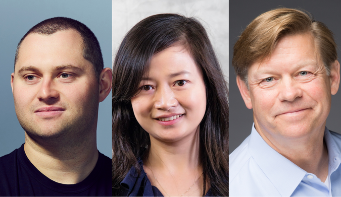 Headshots of Mark Gurman, Yunyao Li and John Thompson