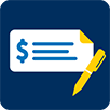 A digital illustration of a check and a pen