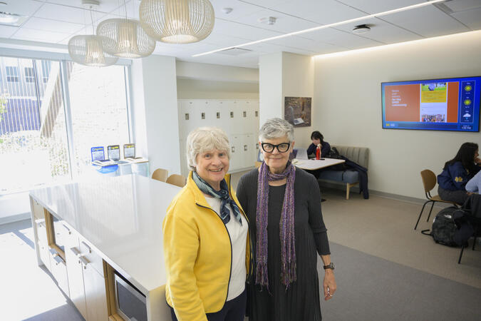Kenlee Ray and Susan Quackenbush in the student lounge