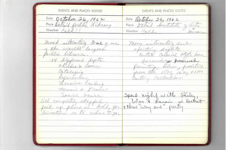 Journal entries from Johnnie O. Dent's time at UMSI, dated October 26, 1962.
