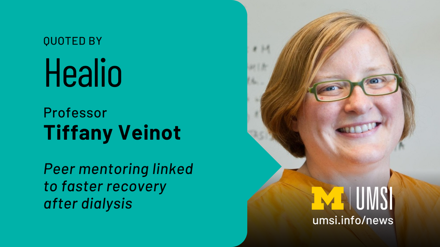 Quoted by Healio. Professor Tiffany Veinot. Peer mentoring linked to faster recovery after dialysis. 