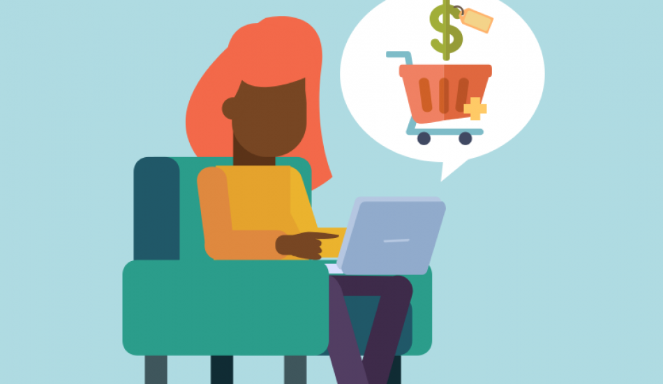 Illustration of woman shopping online