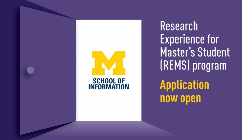 Graphic reading "Research experience for master's student (REMS) program, Application now open.