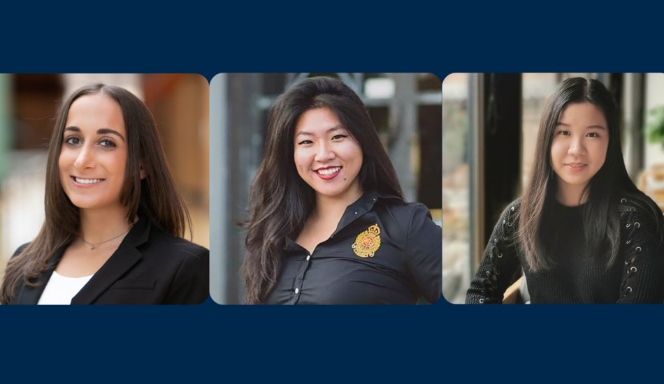 Graphic featuring the headshots of three Design Clinic Students