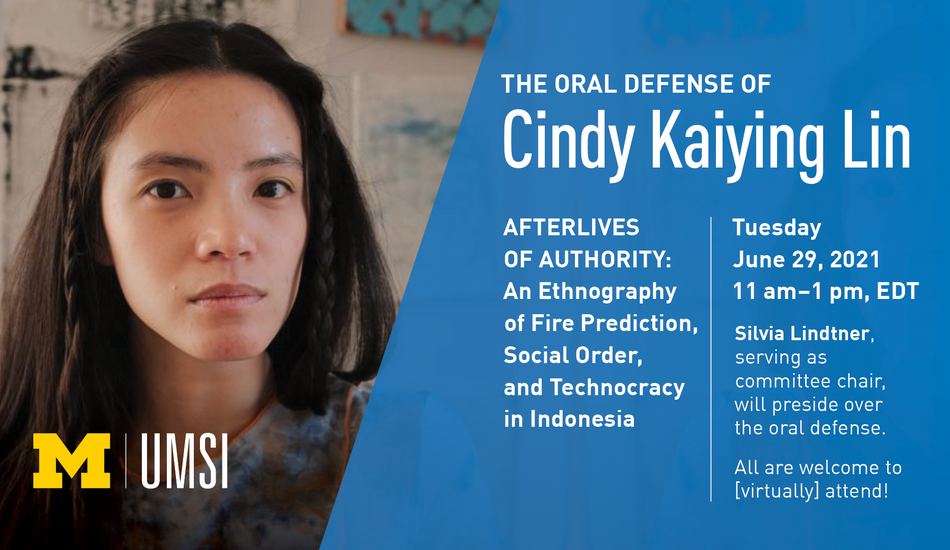 Graphic of Cindy Kaiying Lin's headshot next to text included in the announcement