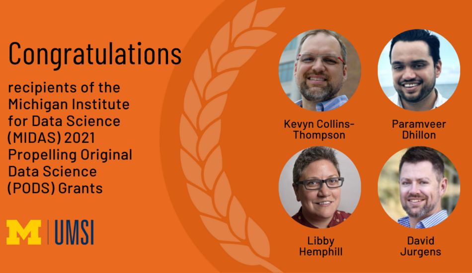 A graphic reading "congratulations" with the four headshots of the MIDAS grants winners