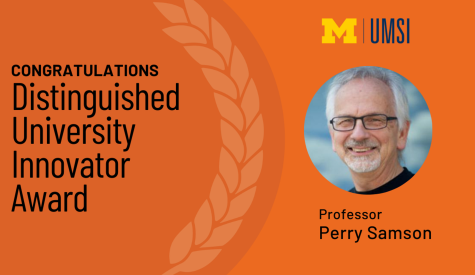 A text graphic congratulating Perry Samson