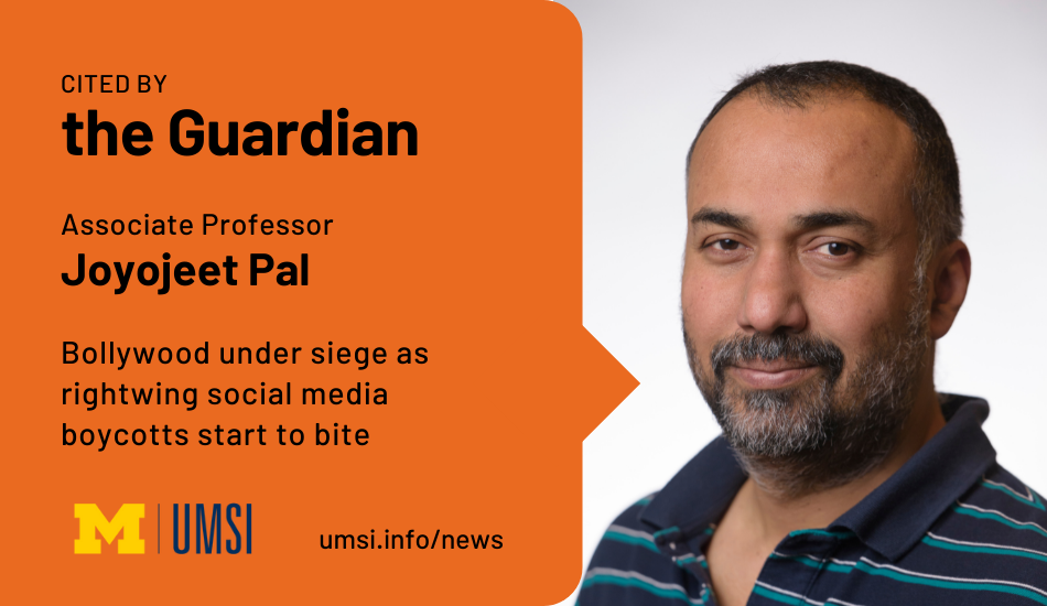 Cited by The Guardian. Associate Professor Joyojeet Pal. Bollywood under siege as rightwing social media boycotts start to bite.