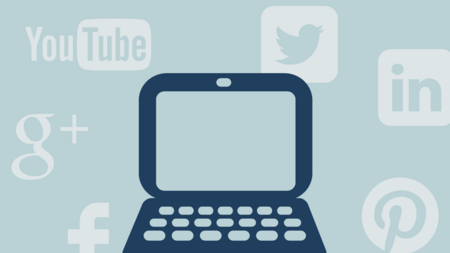 Illustration of laptop and social media logos