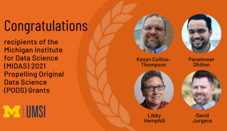 A graphic reading "congratulations" with the four headshots of the MIDAS grants winners