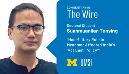 "Commentary in The Wire, Doctoral student Suanmuanlian Tonging, 'Has Military Rule in Myanmar Affected India's 'Act East' Policy?'" Headshot of Suanmuanlian Tonsing.