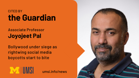 Cited by The Guardian. Associate Professor Joyojeet Pal. Bollywood under siege as rightwing social media boycotts start to bite. 