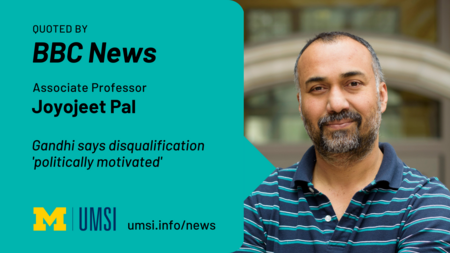 Quoted by BBC News. Associate professor Joyojeet Pal. “Gandhi says disqualification 'politically motivated’”