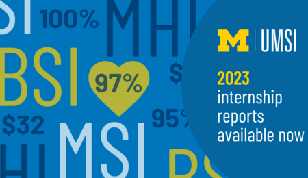 A graphic with the UMSI logo and the text "2023 internship reports available now"