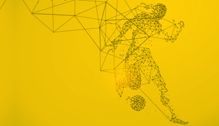 Figure kicking a ball in illustrative style suggesting data points and graphs