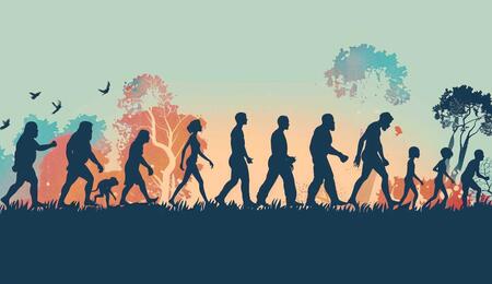 Landscape photo of human evolution timeline.