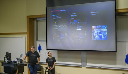 Jason Monroe, chief UX designer of core interactions at Stellantis, and Christine Montalbano, in-vehicle interaction designer, present to SI 311.150: Automotive UX about the future of the industry