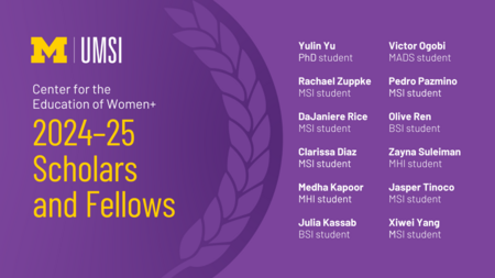A graphic with the UMSI logo and the text "Center for the Education of Women+ 2024-25 Scholars and Fellows" 