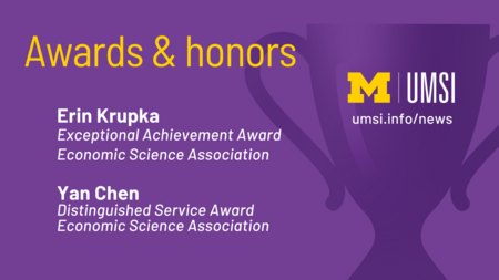 Awards and Honors. Erin Krupka. Exceptional Achievement Award. Economic Science Association. Yan Chen Distinguished Service Award. Economic Science Association. 