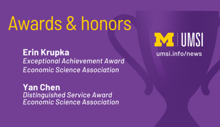 Awards and Honors. Erin Krupka. Exceptional Achievement Award. Economic Science Association. Yan Chen Distinguished Service Award. Economic Science Association.