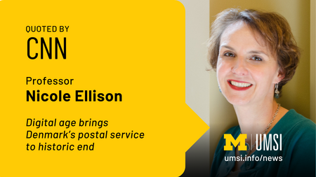 Quoted by CNN. Professor Nicole Ellison. Digital age brings Denmark's postal service to historic end.