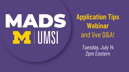 MADS Application Tips Webinar and live Q&A, Tuesday, July 14, 2pm Eastern (purple graphic with white and yellow text)