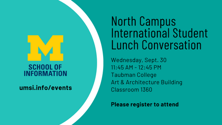 A promotional graphic for the North Campus International Student Lunch Conversation