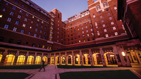 North Quad courtyard at sunset