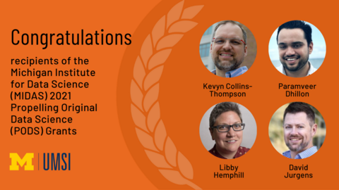 A graphic reading "congratulations" with the four headshots of the MIDAS grants winners
