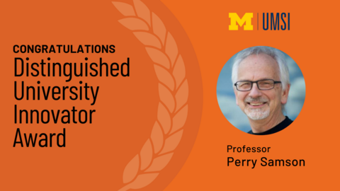 A text graphic congratulating Perry Samson
