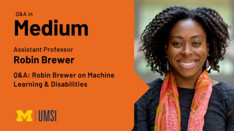 Headshot of Robin Brewer with an announcement of her Q&A interview posted on Medium.