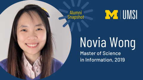 Headshot of Novia Wong. “UMSI. Alumni Snapshot. Novia Wong. Master of Science in Information, 2019.” 