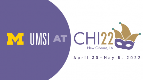 UMSI (logo) at CHI22, with mardi gras mask, New Orleans, LA, April 30-May 5, 2022.