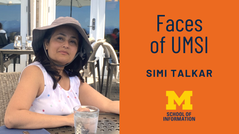 Faces of UMSI: Simi Talkar. Simi Talkar sitting at a table outside