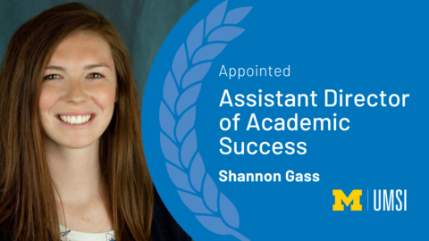 “Appointed Assistant Director of Academic Success. Shannon Gass.” Portrait of Shannon Gass.