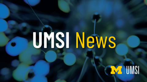 UMSI News. A blue and green background. 