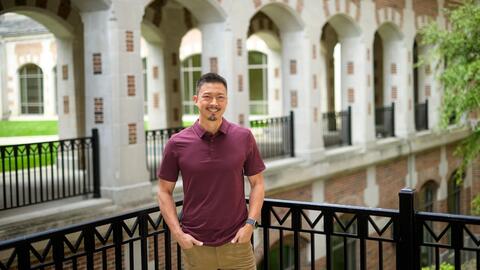 Jeff Sheng stands in the north quad courtyard