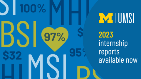A graphic with the UMSI logo and the text "2023 internship reports available now"
