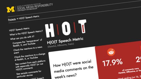 A screenshot of the HOT Speech Metric. Hateful, Offensive and Toxic Speech. How HOT were social media comments on the week's news? 