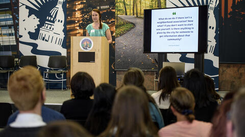 Students presenting projects at Lansing City Hall