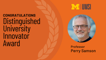 A text graphic congratulating Perry Samson