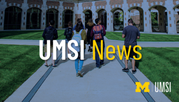 "UMSI News." A photo of seven students walking on campus. 