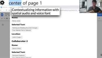 A structured list of collaborator activity on a google doc. "Contextualizing information with spatial audio and voice font"